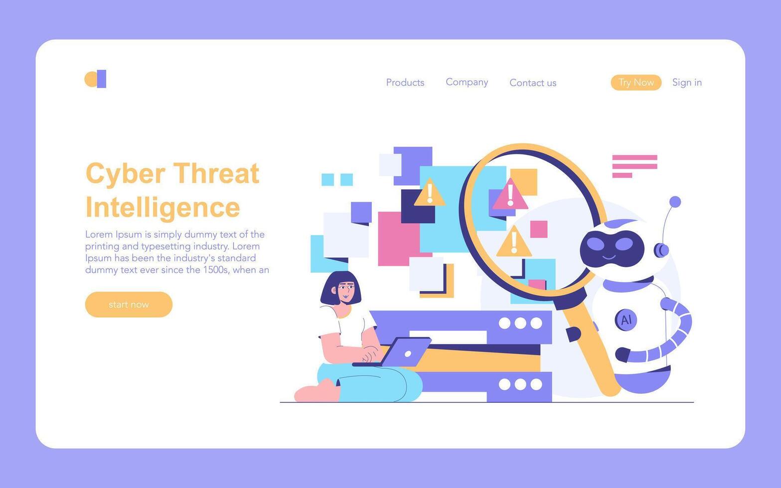AI Cybersecurity. Flat Illustration vector