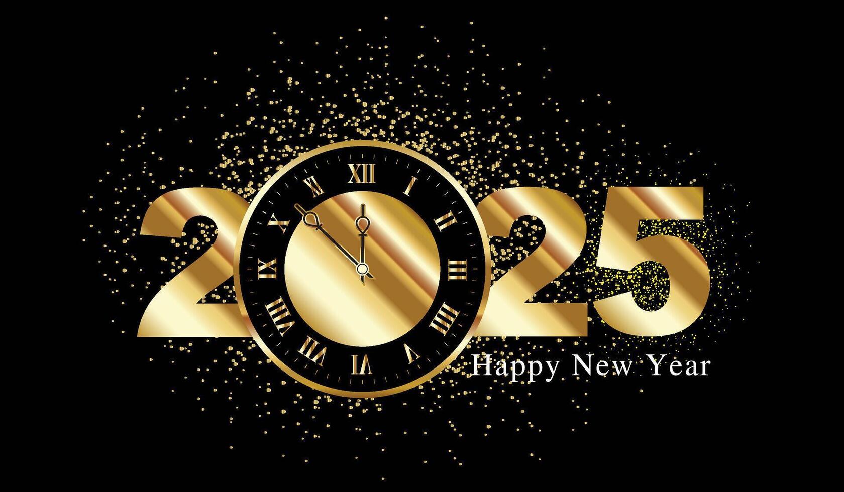 Premium 2025 Happy New Year golden text on black template, luxurious Greeting card template 2025 vector