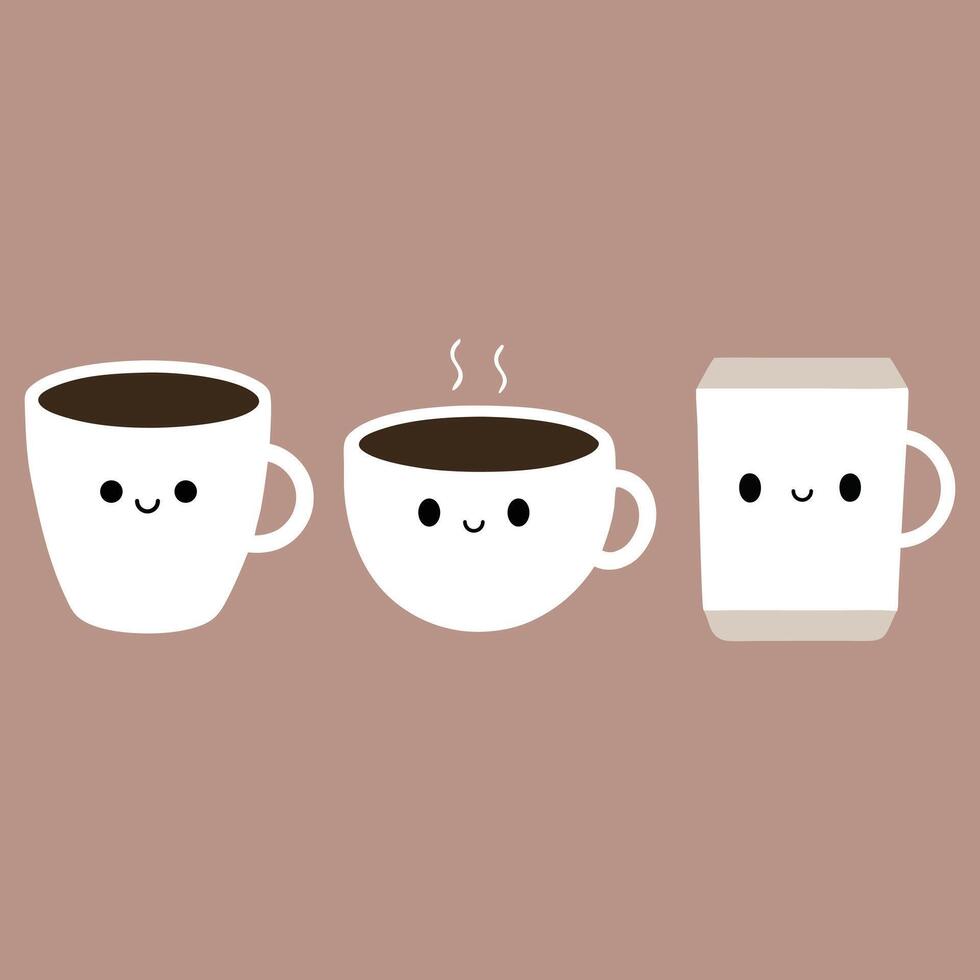 Cute Coffee Cup Characters - Kawaii Coffee Mug and To-Go Cup Design. vector