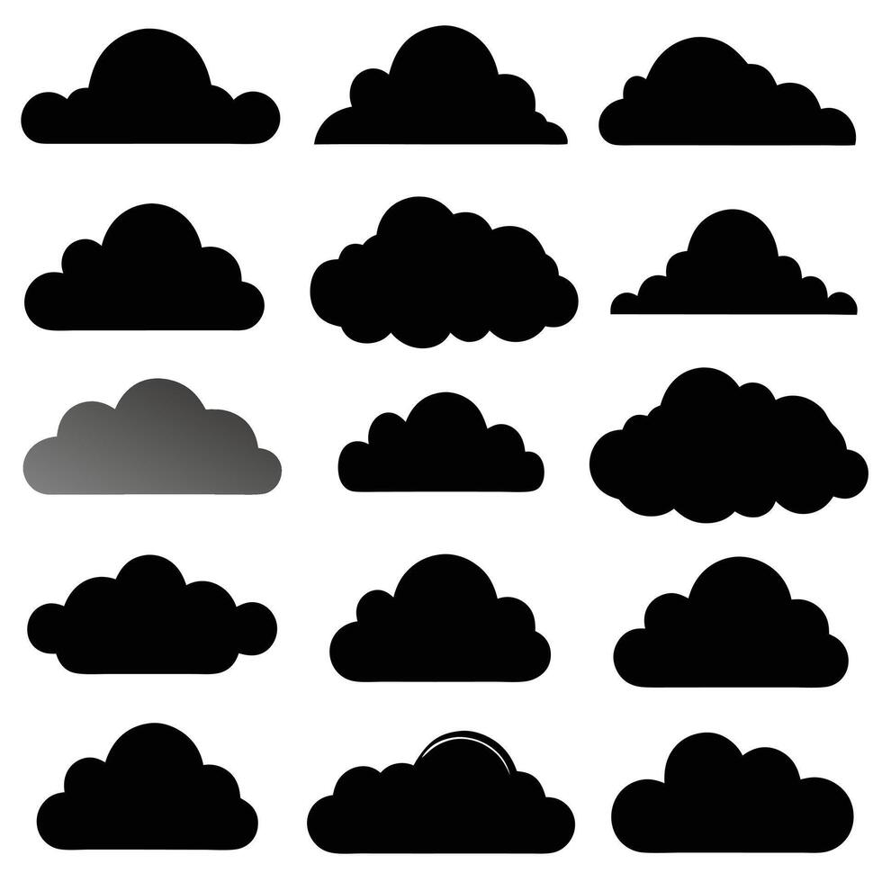 Set of Minimalist Cloud Silhouette Icons for Weather and Sky Illustrations. vector