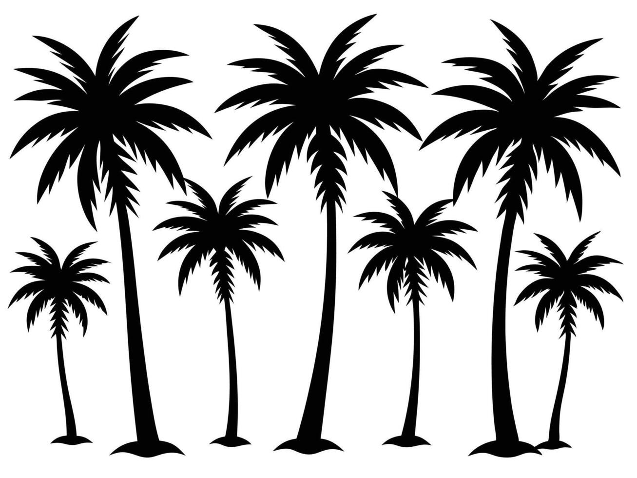 Palm Tree Silhouettes Set - Black and White Minimalist Palm Icons. vector