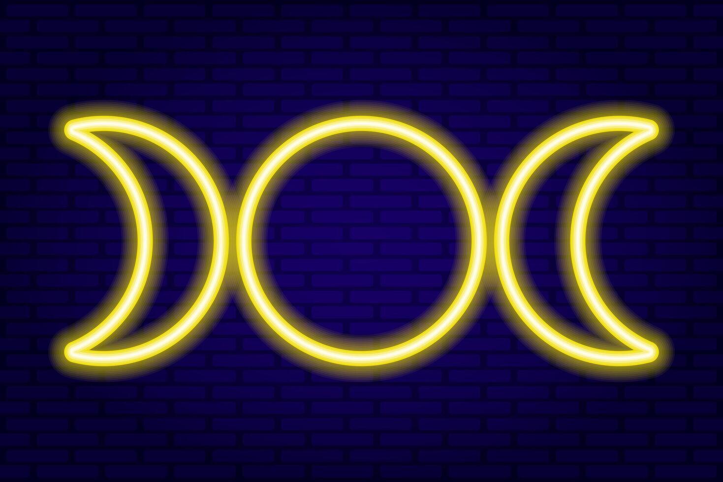 Yellow Neon Wicca Moon Phases icon on Dark Wall background vector