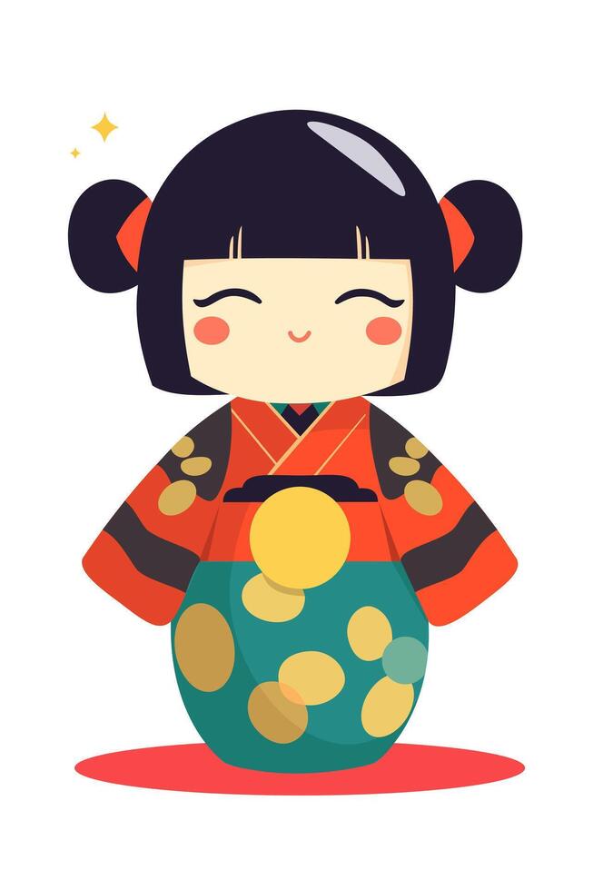 Happy smiling japanese traditional kokeshi doll. Cute isolated illustration vector