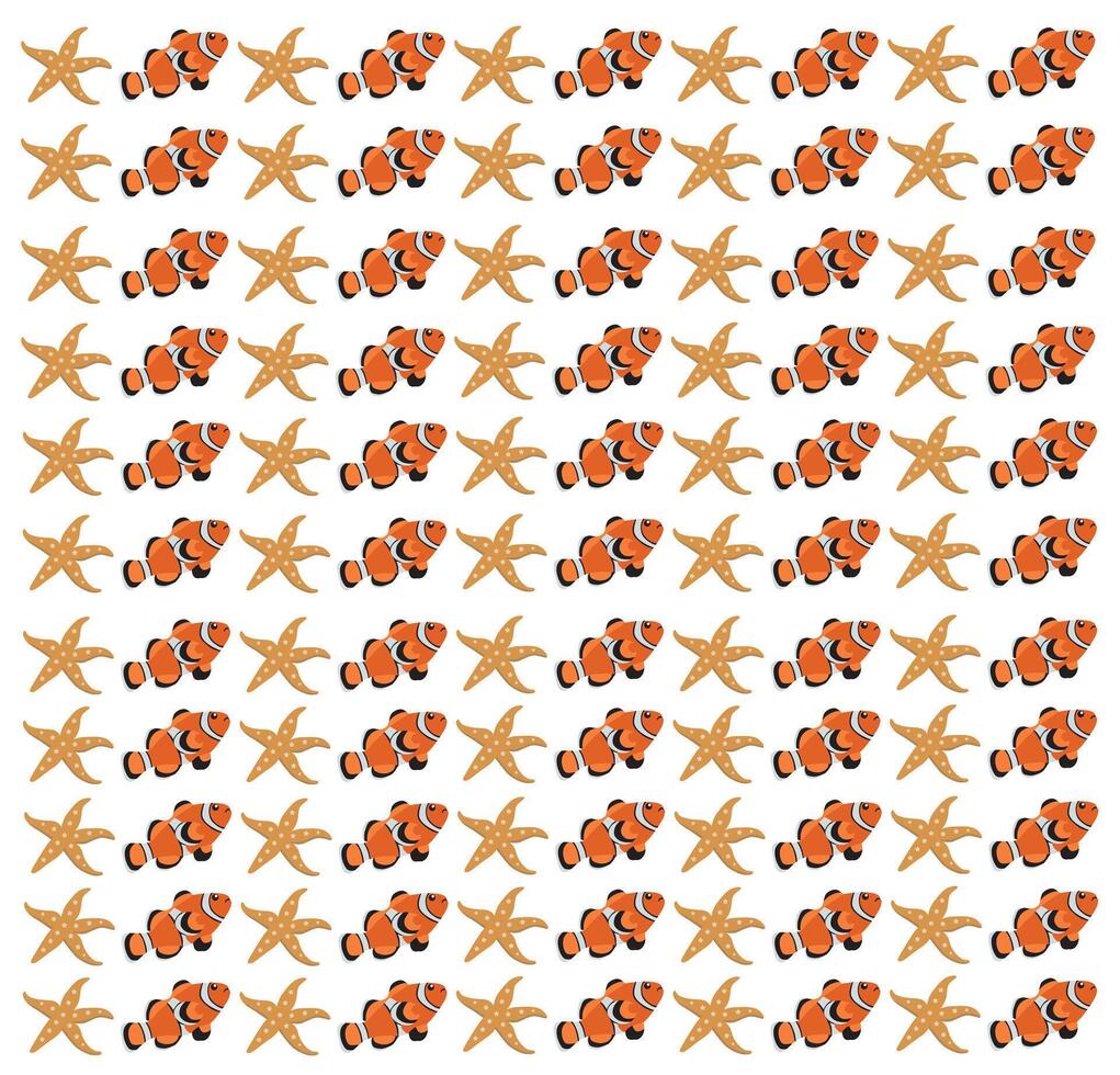starfish and clownfish as a pattern background vector