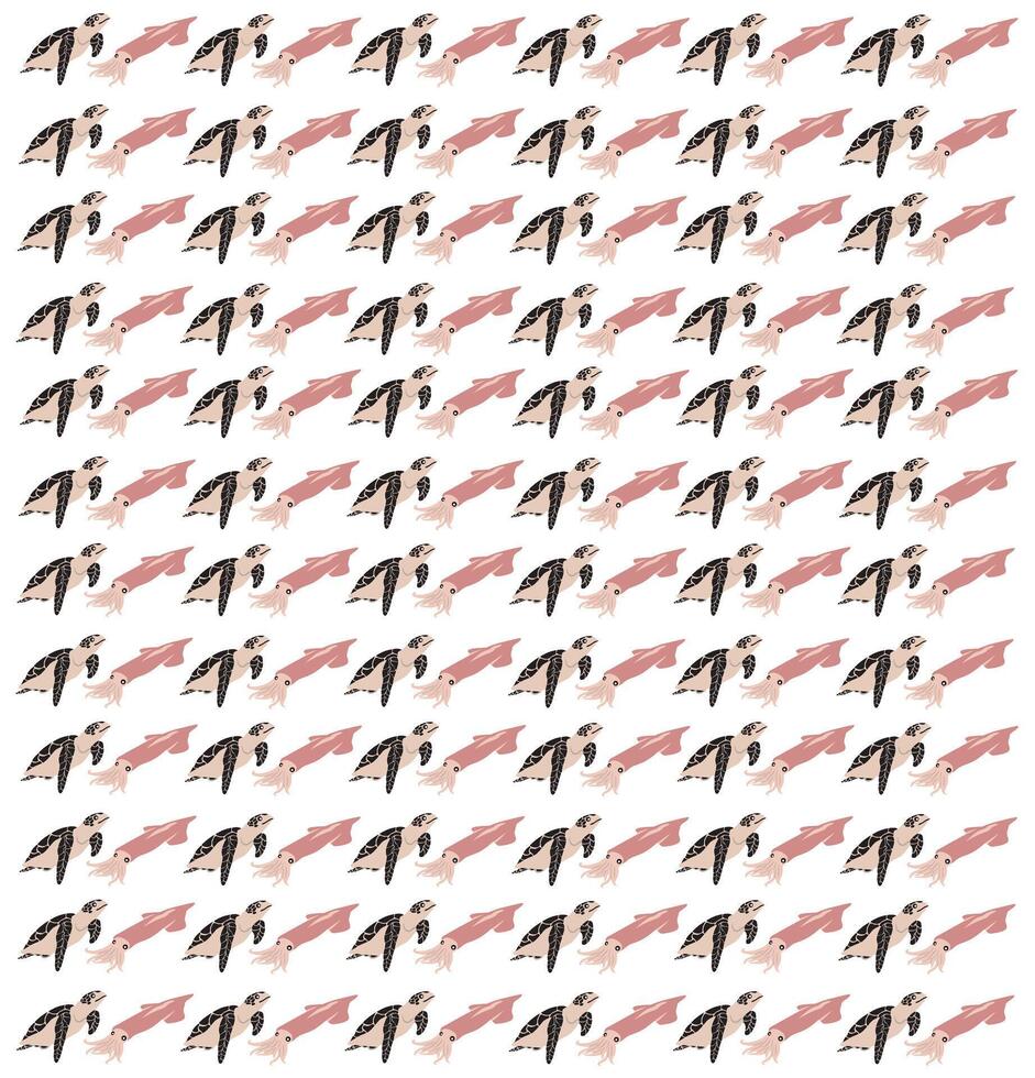 turtle and squid as a pattern background vector