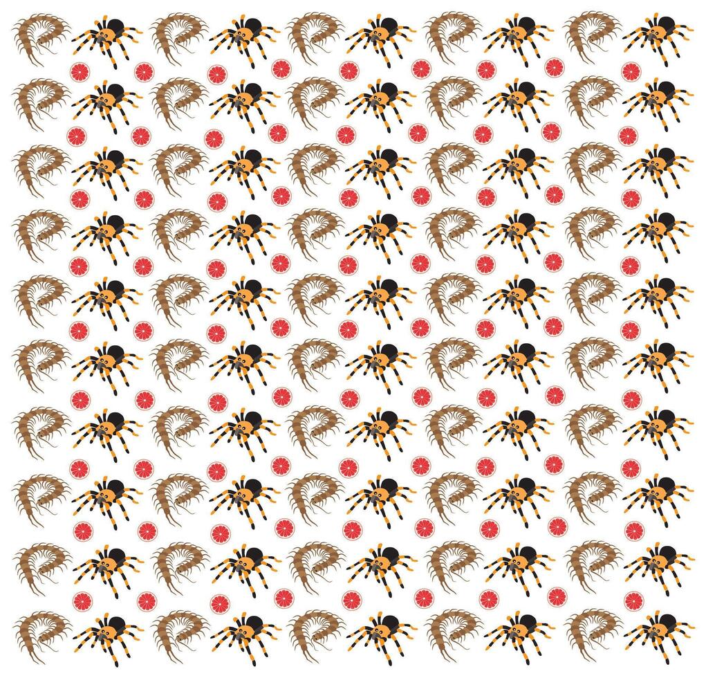 spider, centipede with fruit as a pattern background vector