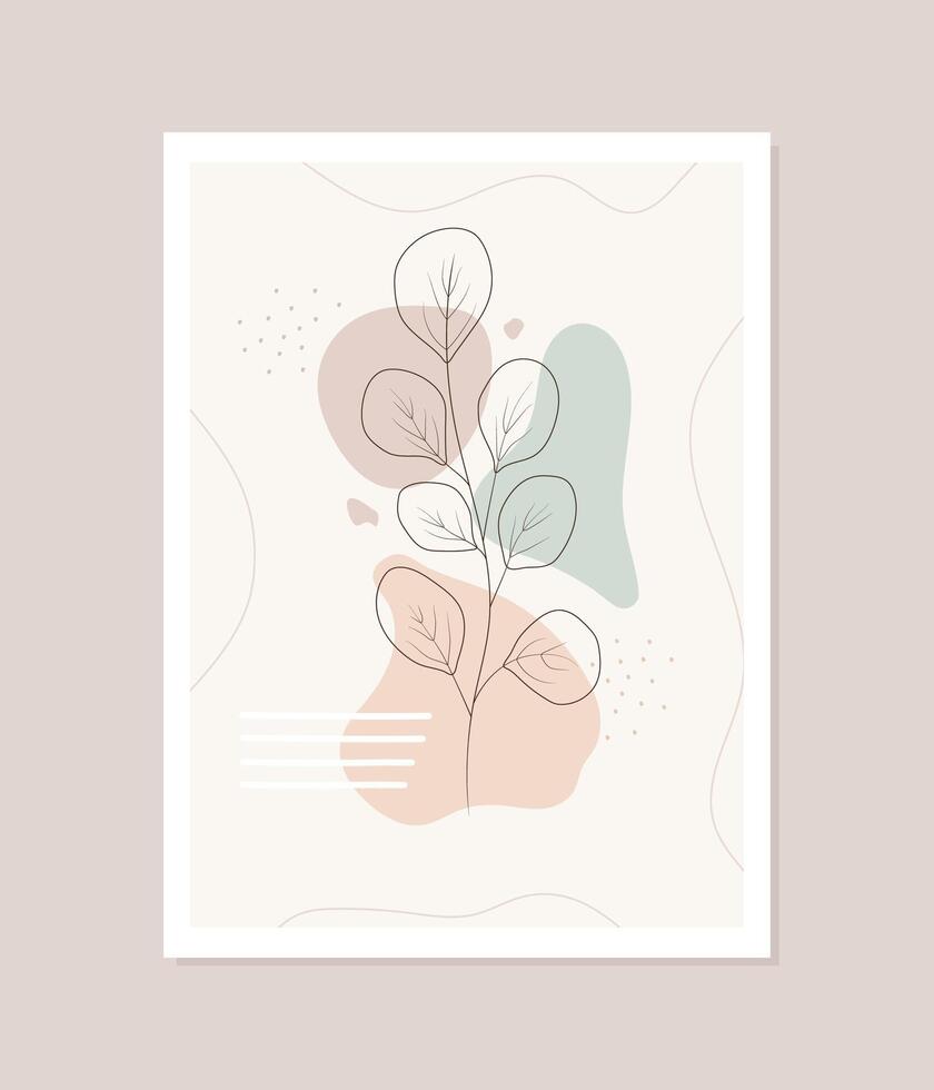 Contemporary leaf poster. Hand drawn abstract botanical elements. Minimal interior design and natural wall art. Modern illustration vector