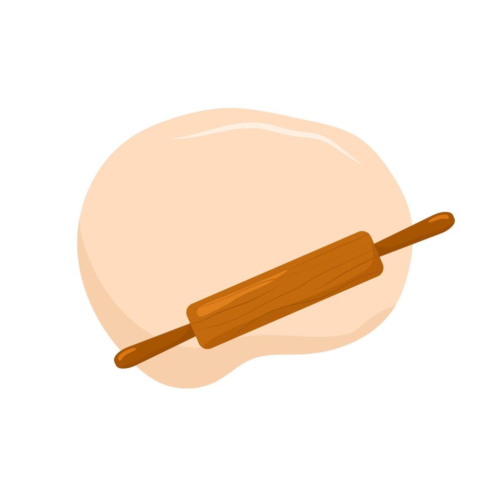 Rolled dough and rolling pin. Preparation homemade pizza or pasta. Top view. Stay home and cook healthy food by recipe. illustration in flat cartoon style vector