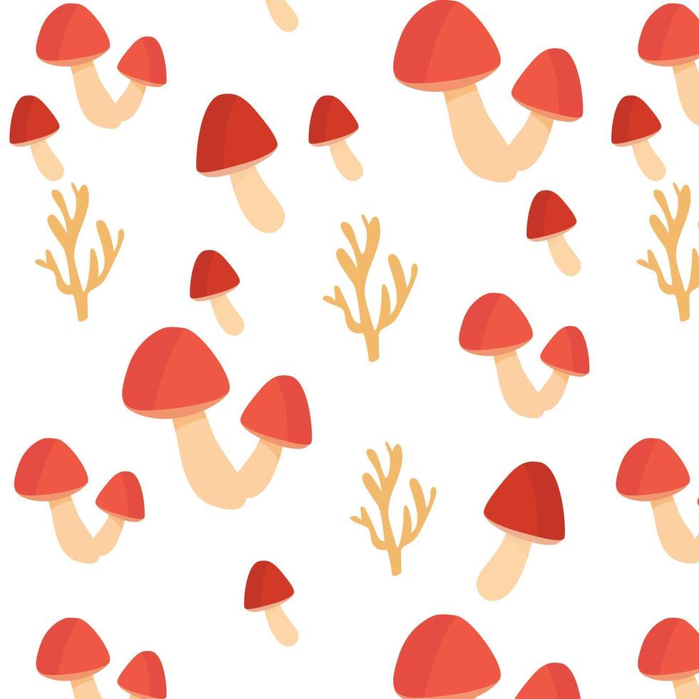 Seamless Red Mushroom and Coral Pattern vector