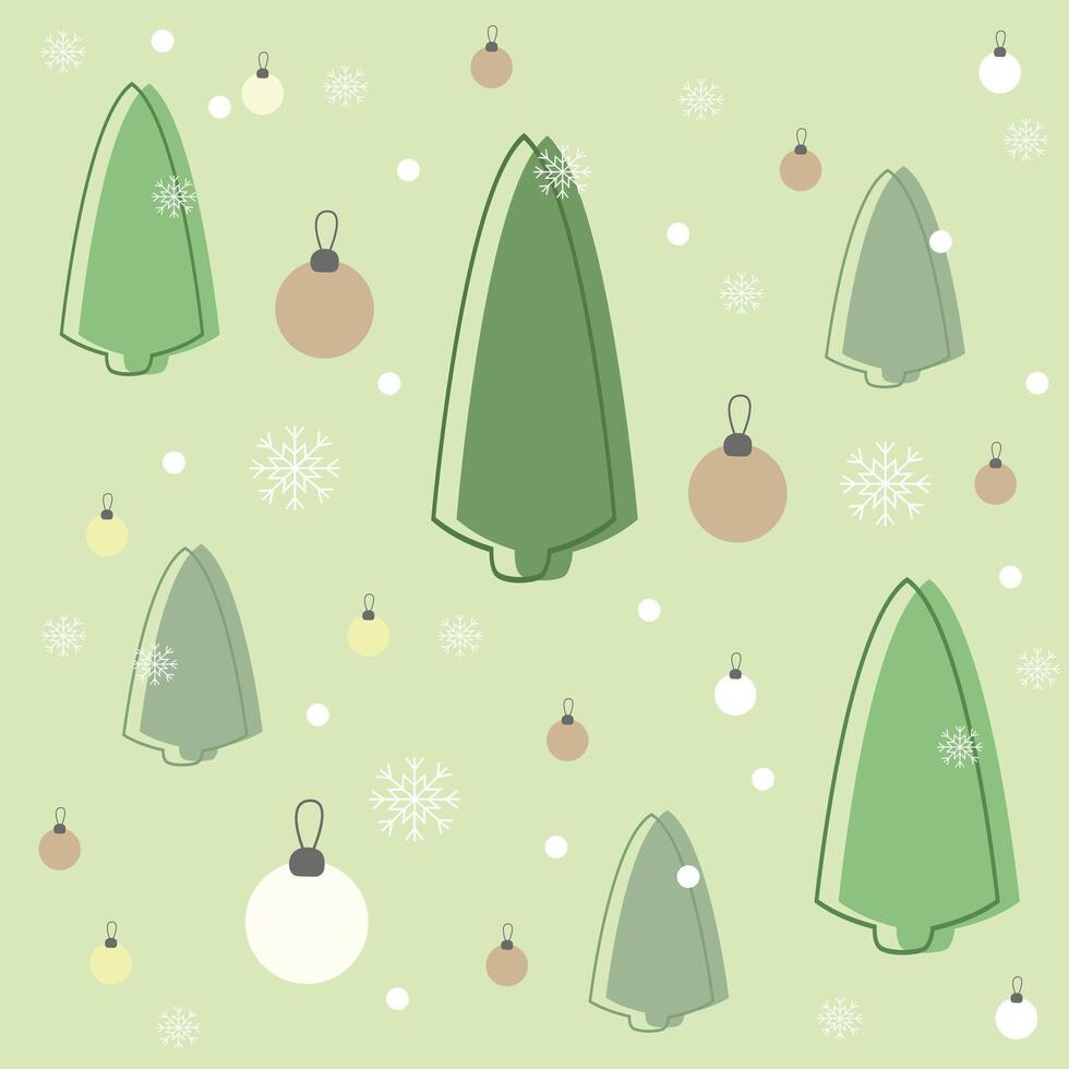 Green Christmas Trees and Ornaments Pattern vector
