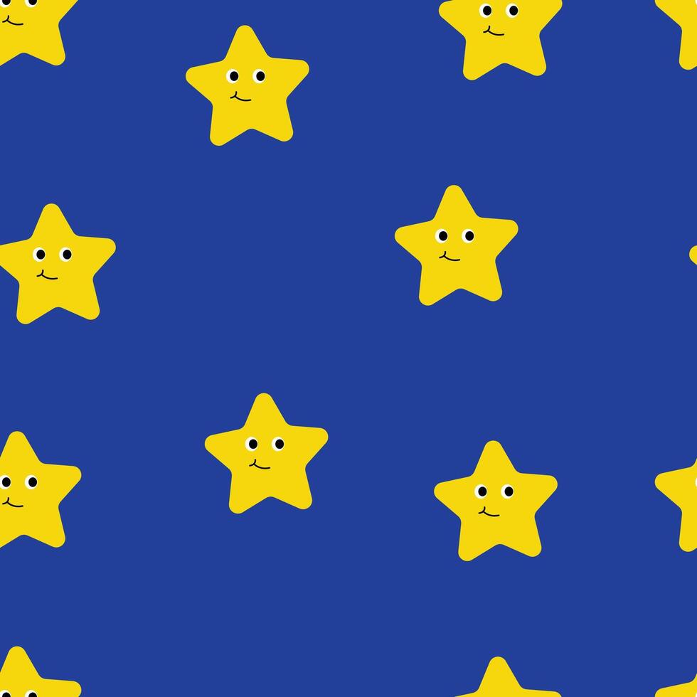 Smiling Yellow Stars on Blue Pattern vector