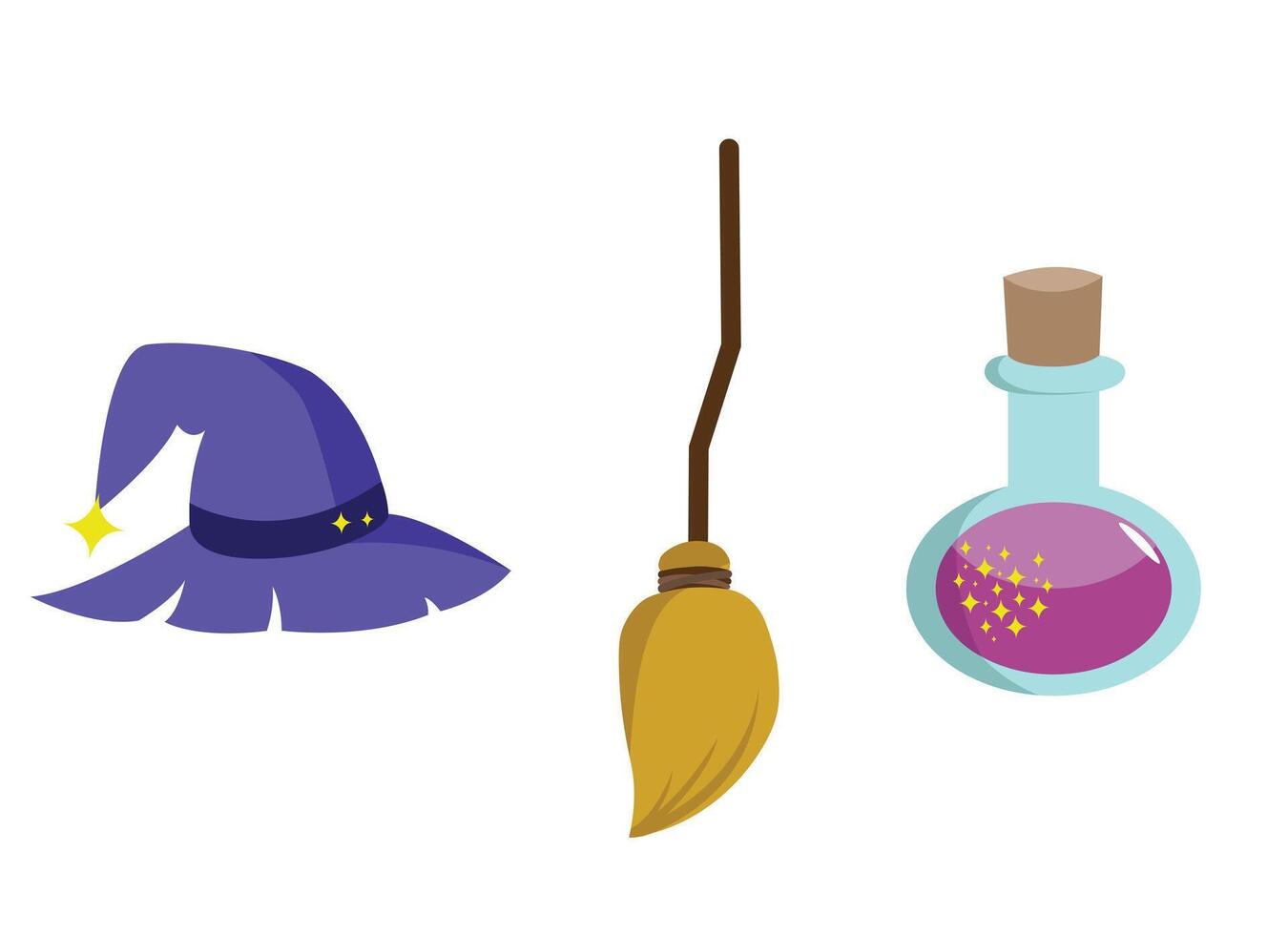 Witch Hat, Broom, and Potion Set vector