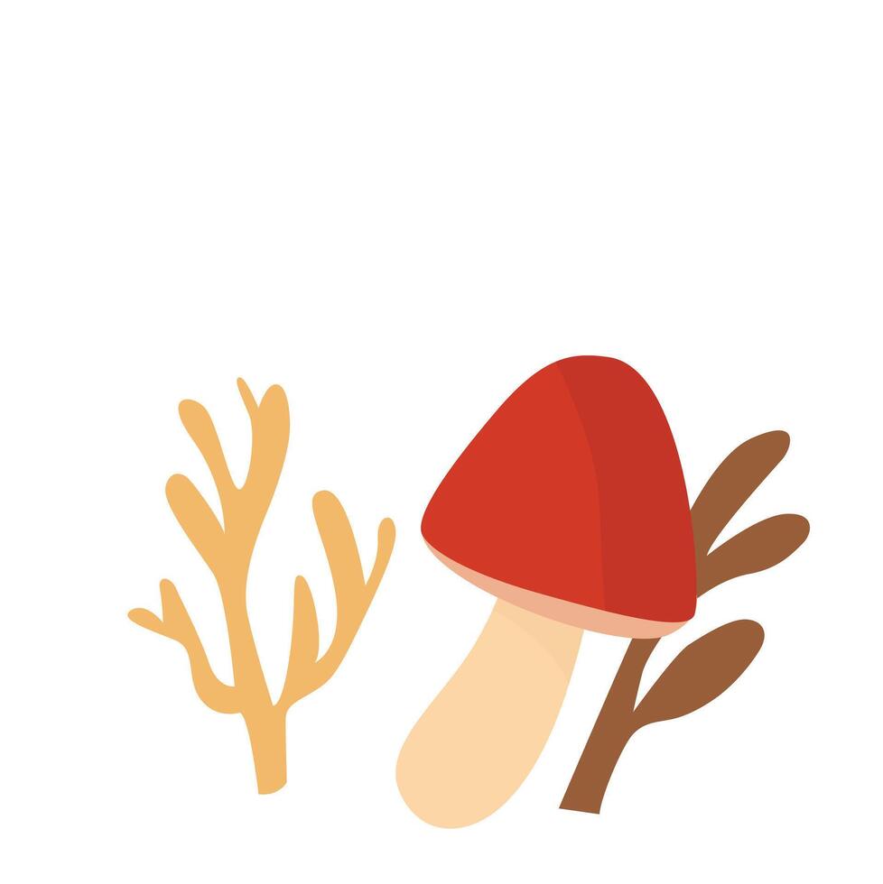Small Red Mushroom with Coral Plants vector