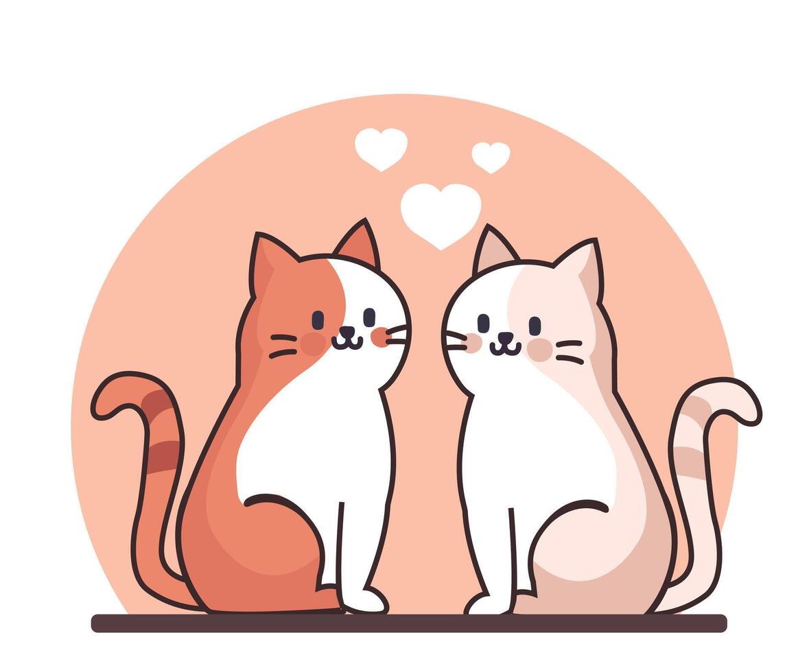 Two Cats in Love with Hearts vector
