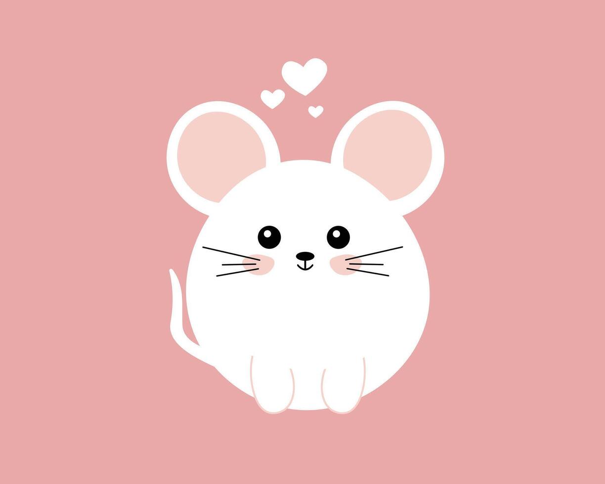 Cute White Mouse with Heart Accents vector