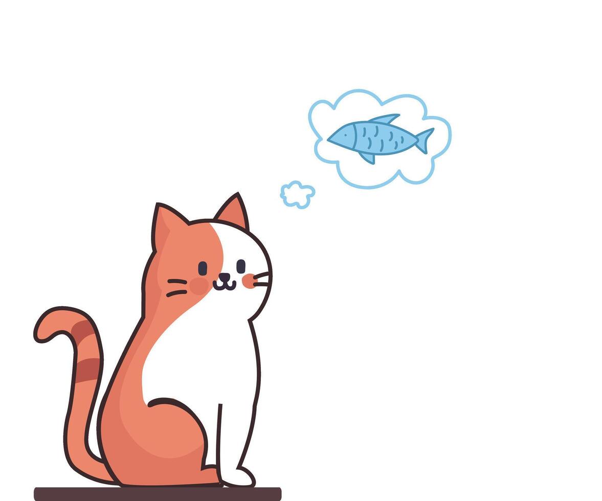 Cute Cat Thinking of Fish Illustration vector