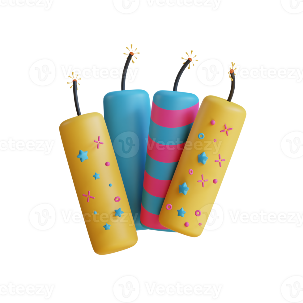 3D illustration of colorful firecrackers for festive celebrations png