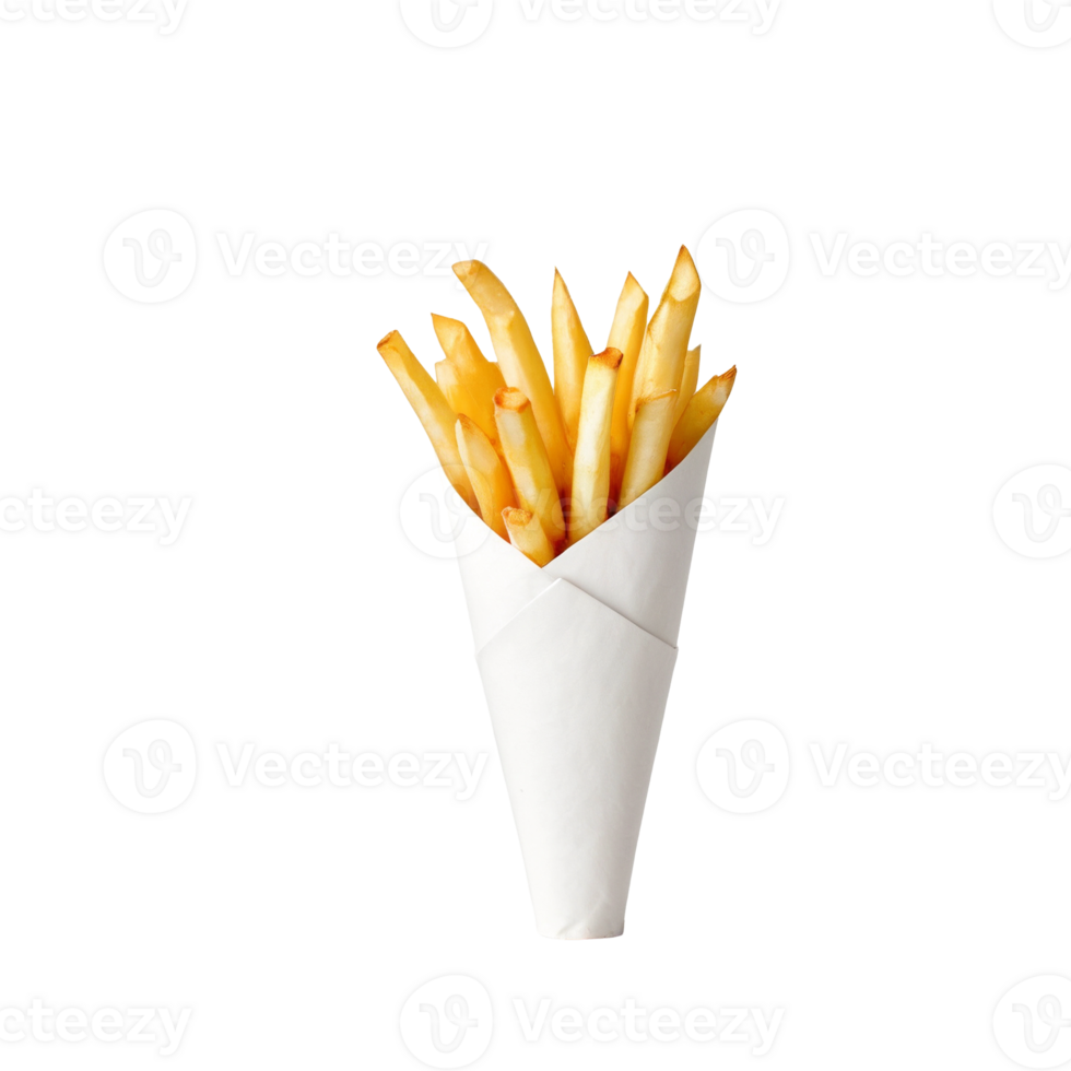 Crispy French Fries in a Paper Cone on Transparent Background png