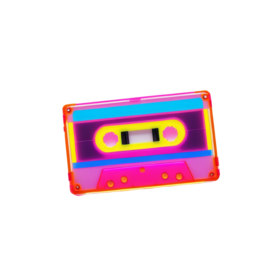 Vibrant Retro Cassette Tape with Neon Colors on Transparent Background png