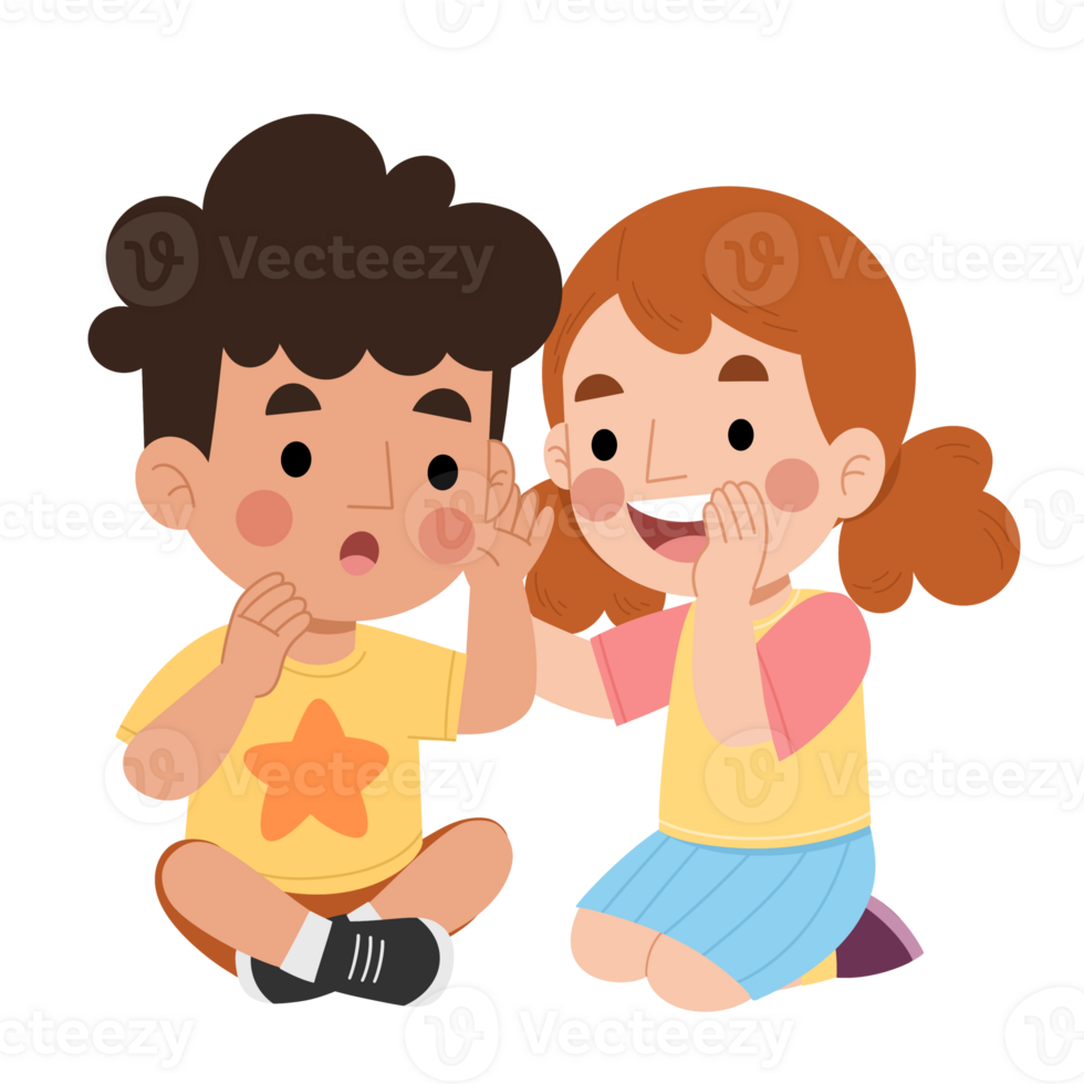 Illustration of whispering kids telling secrets png