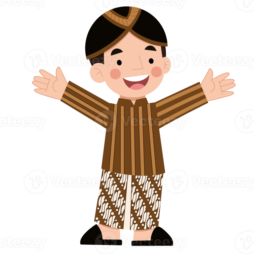 Illustration of a boy wearing traditional Yogyakarta clothes. Illustration of a cheerful boy waving his hand png