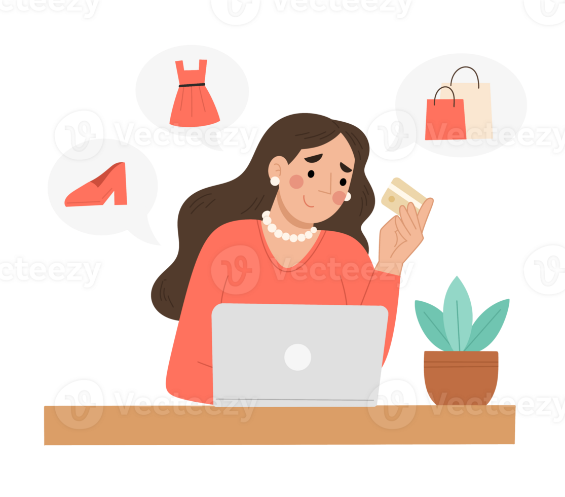 Young woman impulse buying illustration png