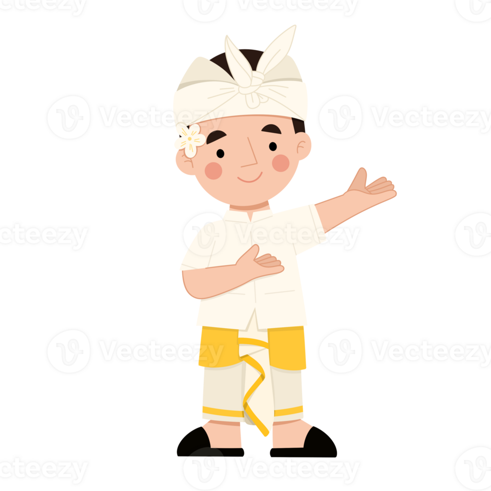 Illustration of a cute Balinese boy. Illustration of a boy making a gesture of inviting png