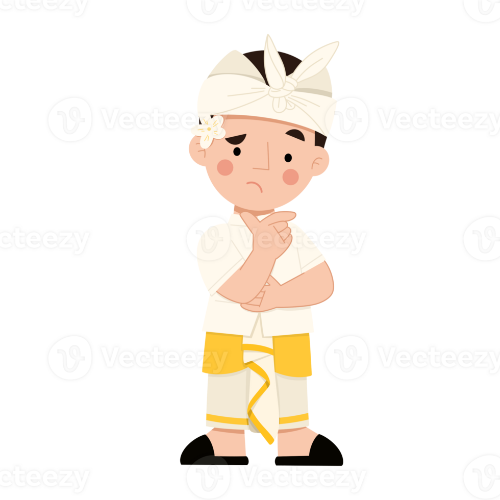 Illustration of a cute Balinese Boy. Illustration of a boy standing and thinking png