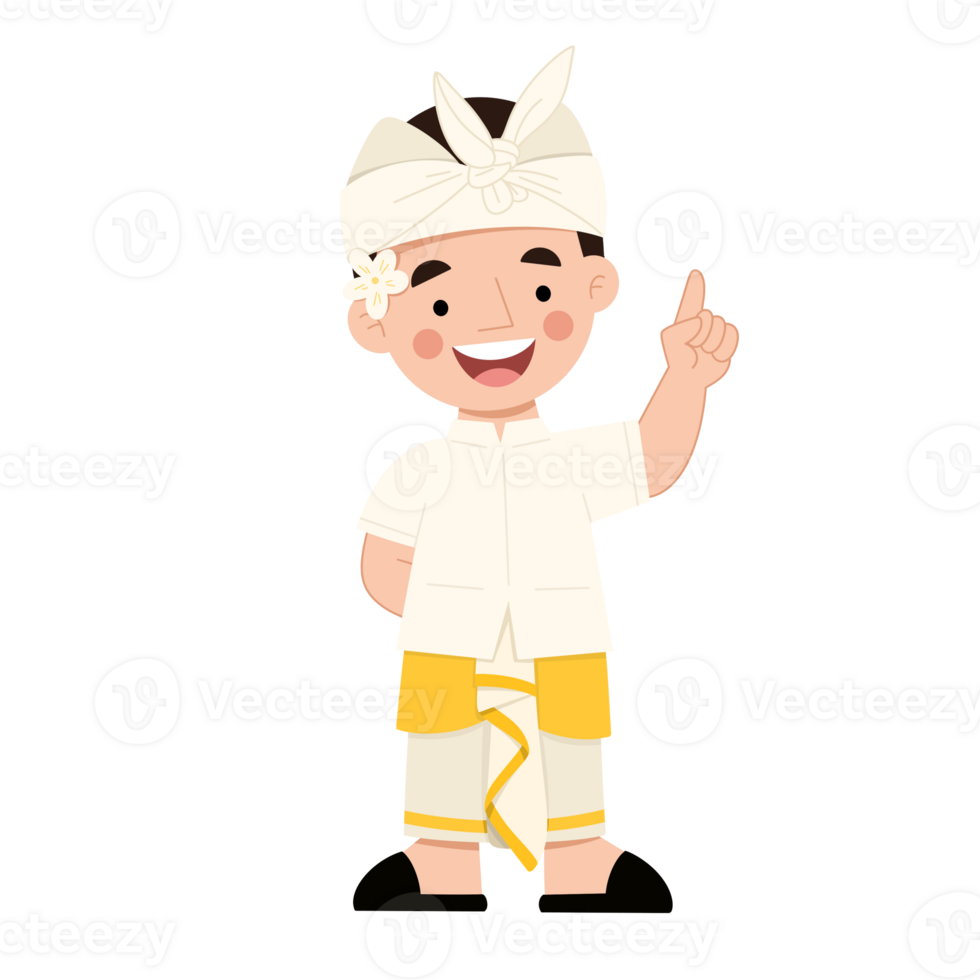 Illustration of a cute Balinese boy. Illustration of a boy with a pointing gesture png