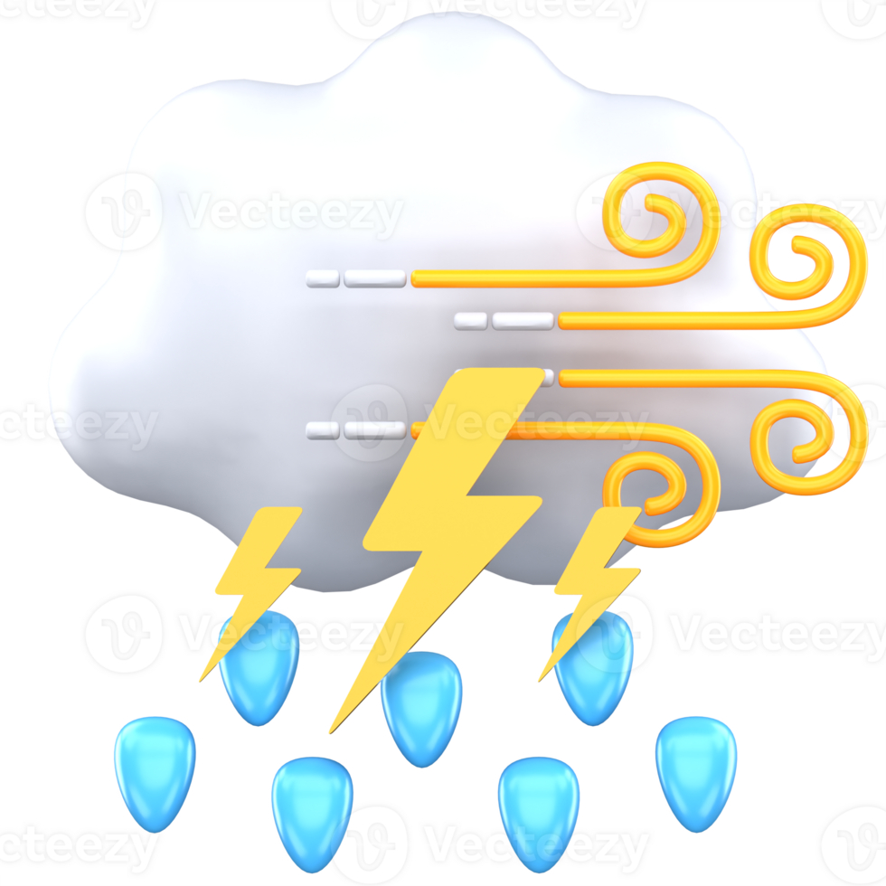 3d illustration drizzle thunder with wind weather png