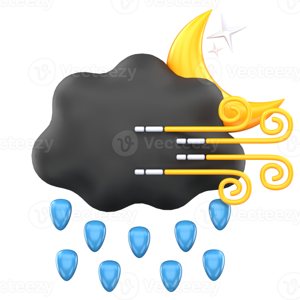 3d illustration rainy midnight with wind weather png