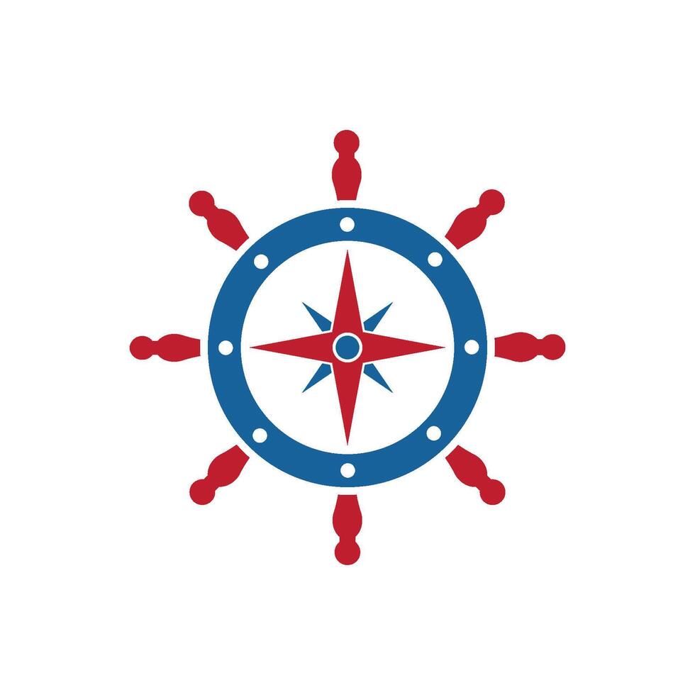 steering ship with compass logo icon of maritime illustration vector