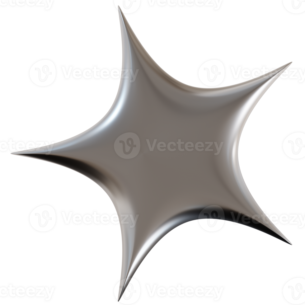 Chrome star with sharp, futuristic design, on transparent background. Modern metallic element, cut out. Y2k style, 2000s. Sleek and edgy png