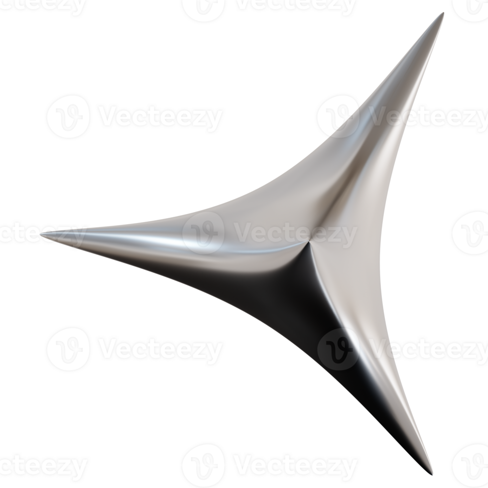 Modern chrome star with sharp, futuristic design, on transparent background. png