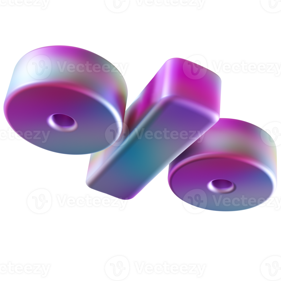 Holographic percentage symbol on transparent background. Futuristic, modern design. Color gradient. Ideal for representing sales png