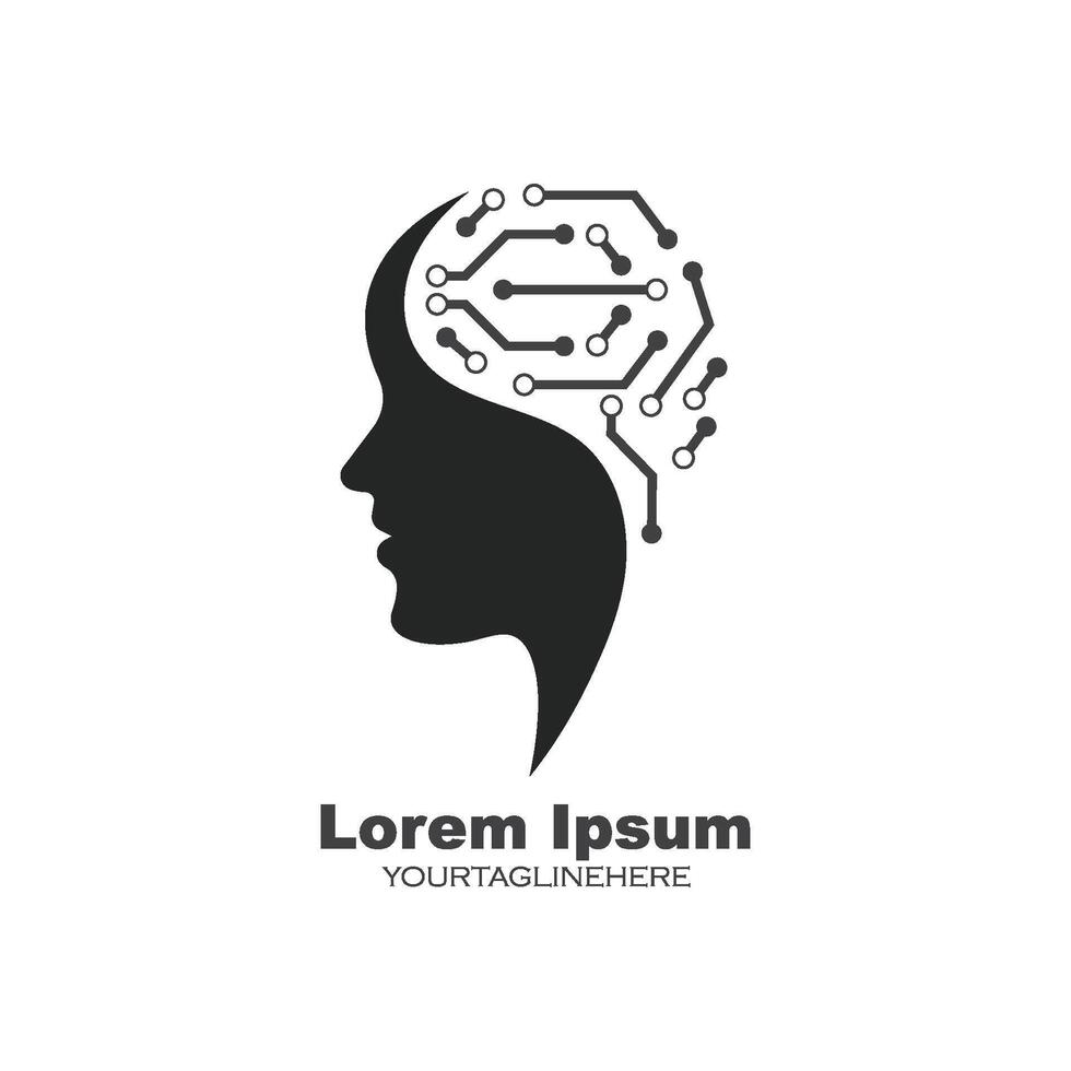 brain head tech illustration design vector