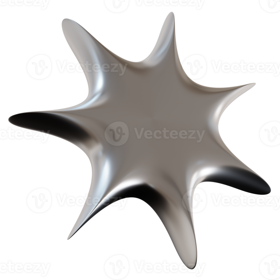 Chrome star with sharp, futuristic design, on transparent background. Modern metallic element, cut out. Y2k style, 2000s. Sleek and edgy vibe. Monochrome, gray surface. 3D render. png