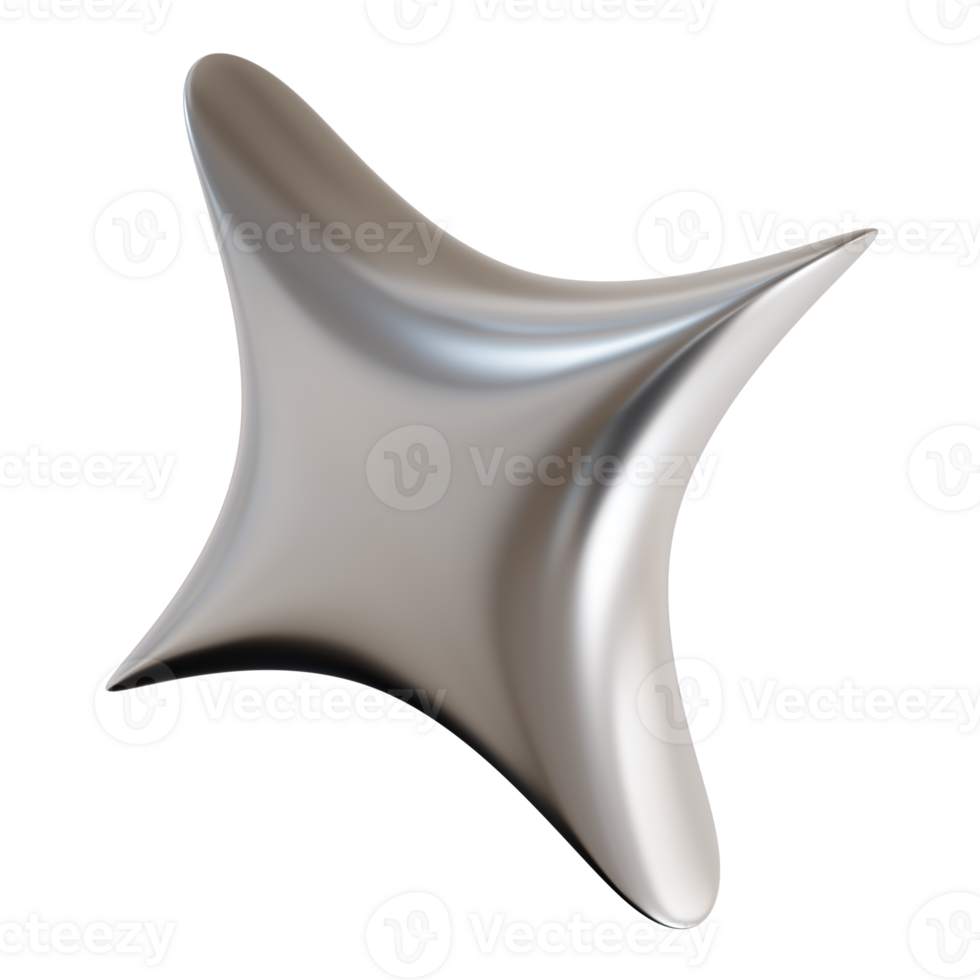 Chrome star with sharp, futuristic design, on transparent background. Modern metallic element png