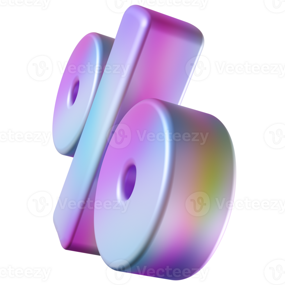Holographic percentage symbol on transparent background. png