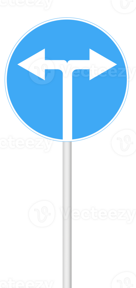 Sign with arrows left and right on a blank background with a white pole. For navigation or crossroads. png
