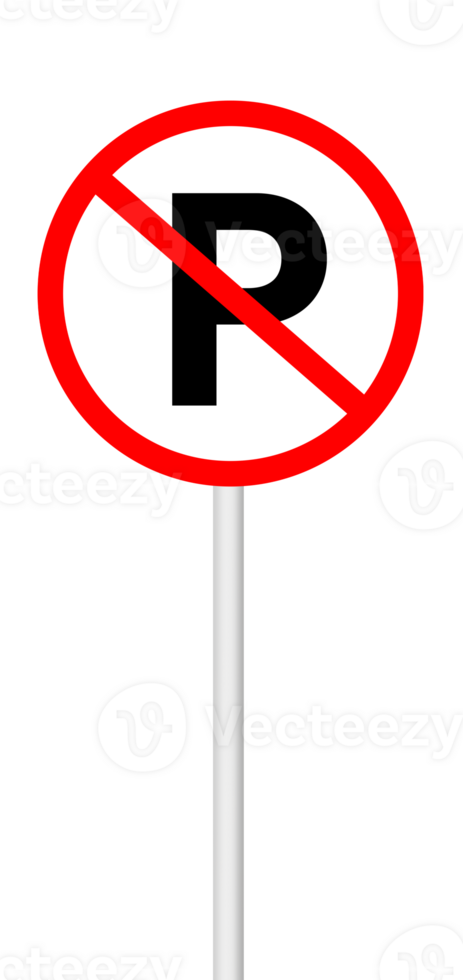 No parking sign on a blank background with a white pole. Suitable for traffic regulation, road safety, or signage projects. png