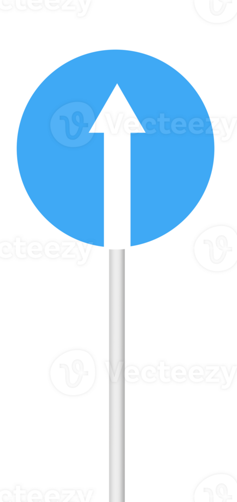 Forward arrow sign on a blank background with a white pole. Suitable for navigation, direction, or transportation designs. png
