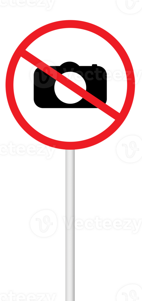 No Photography sign on a blank background with a white pole. Ideal for security, privacy, or restricted areas. png