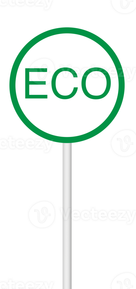 ECO sign on a blank background with a white pole. Ideal for eco-friendly, sustainability, or environmental designs. png