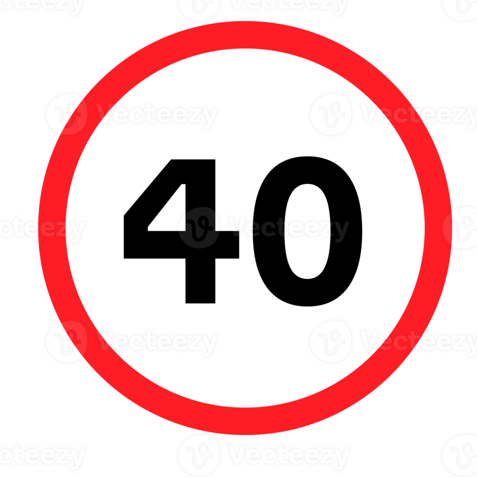 Speed limit sign 40 on a blank background. Ideal for traffic regulation, road safety, or urban planning. png