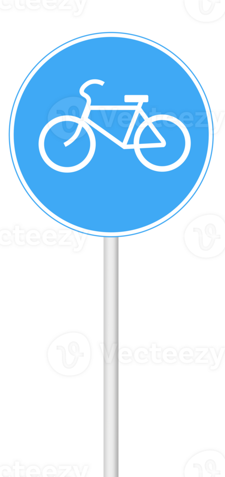 Bicycle sign on a blank background with a white pole. Suitable for cycling, transportation, or urban planning. png