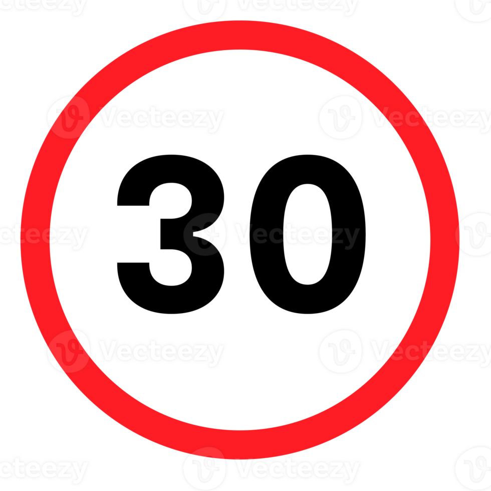 Speed limit sign 30 on a blank background. Ideal for traffic regulation, road safety, or urban planning. png
