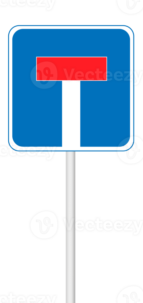 Dead end sign on a blank background with a white pole. Suitable for traffic, road safety, or signage projects. png
