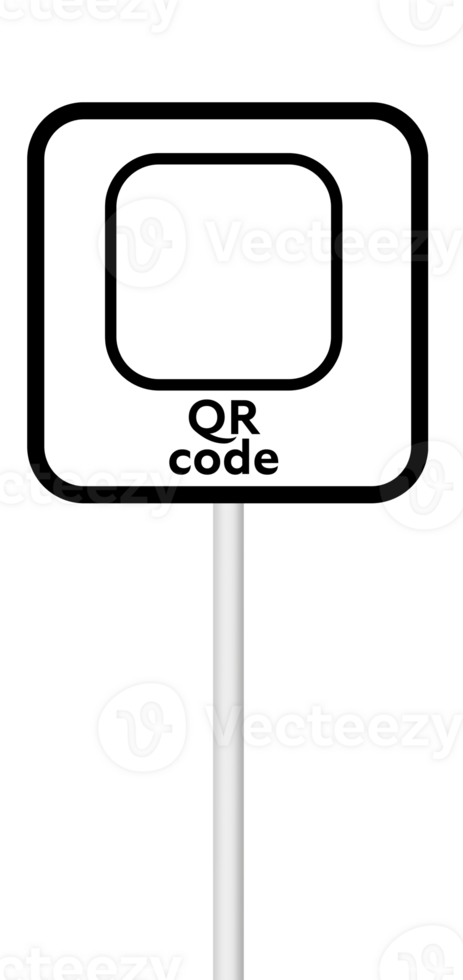 Empty frame sign for QR code on a blank background with a white pole. Suitable for advertising, promotions, or business applications. png