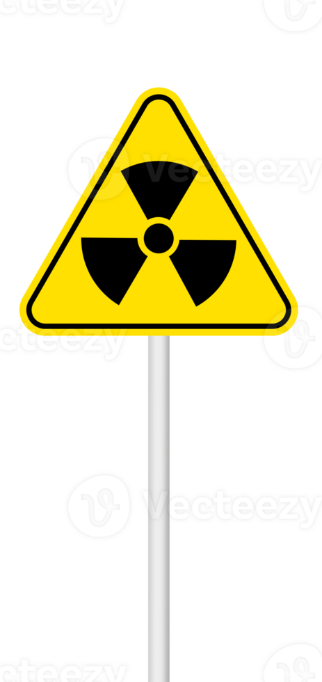 Radiation sign on a blank background with a white pole. Suitable for safety warnings, hazard identification, or signage projects. png